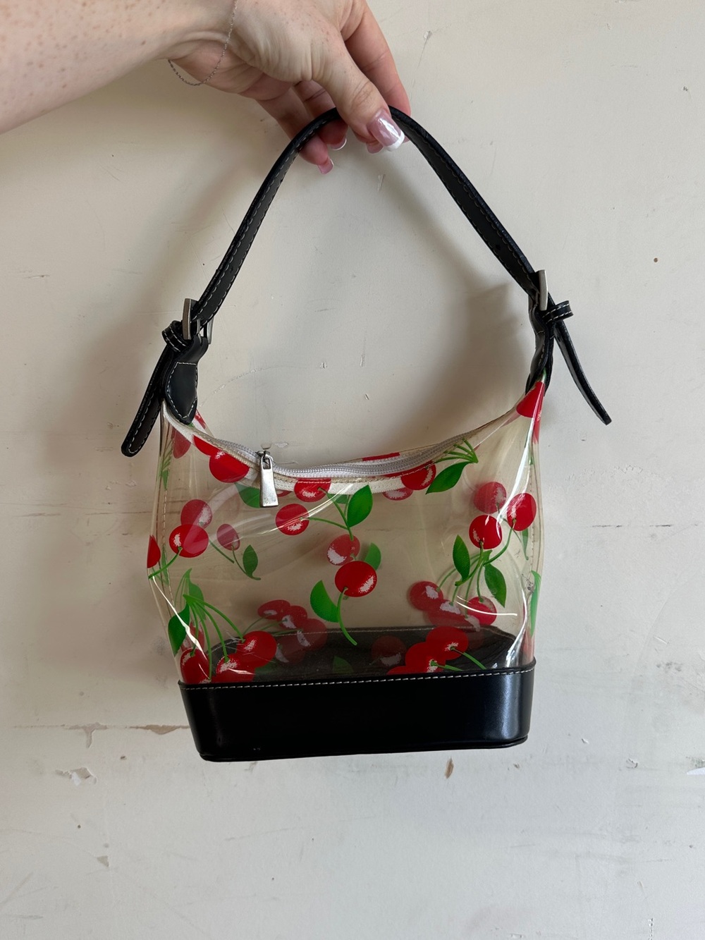 Vintage 90s y2k pvc clear cherry printed handbag